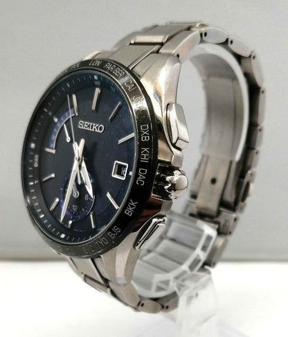 SEIKO Brightz Radio Solar World Time Blue Dial Steel Watch Men SSAE015 Japan