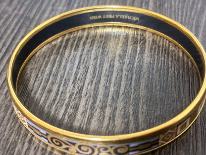 Michaela Frey Wien Enamel Bangle Bracelet Gold Black White Austria 2.6in