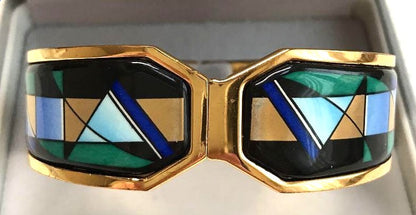 Michaela Frey Wien Austria Enamel Mosaic Cuff Bracelet Gold Tone Geometric VTG