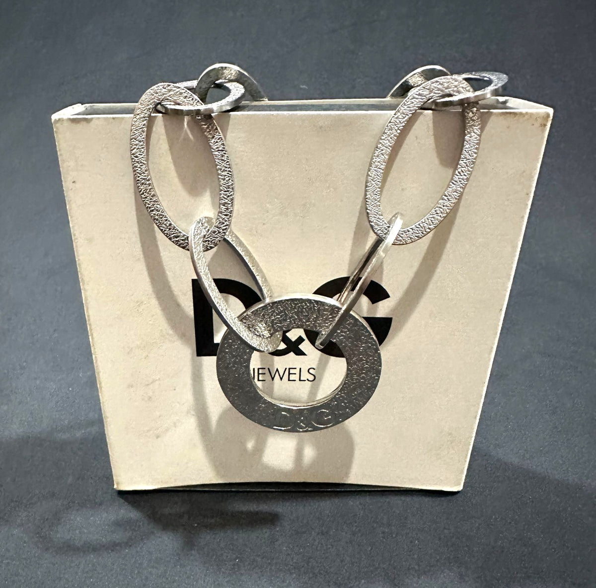 DOLCE & GABBANA Chain Necklace Silver Tone DJ0821 Logo Circle Ring Charm 50cm