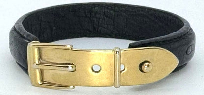 GUCCI Old Gucci Leather Belt Buckle Bracelet Black Gold HW 6.3in Made Italy