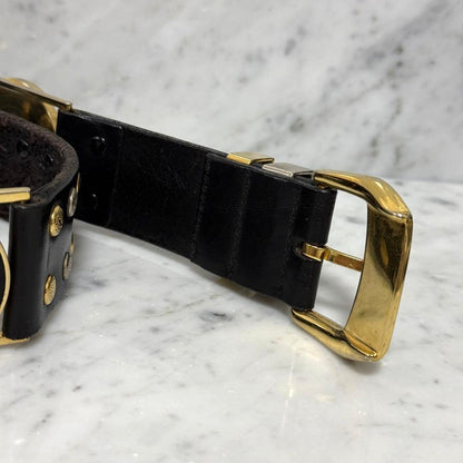 Gianni Versace Medusa Stud Black Leather Belt Gold Silver HW 120cm 47.2in Auth
