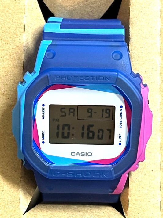 Casio G-Shock DWE-5600PR-2JR Overprint Square Watch Blue Pink Resin New Unused