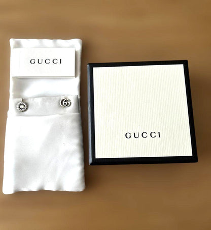 GUCCI Double G GG Marmont Flower Mismatch Stud Earrings Silver 925 Authentic