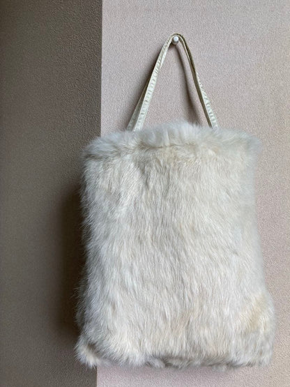 ANTEPRIMA 2way Real Rabbit Fur Bag Multicolor Beaded Net Tote Shoulder White