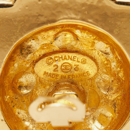 CHANEL CC Logo Matelasse Faux Pearl Clip-On Earring Gold Tone Vintage 42mm Used