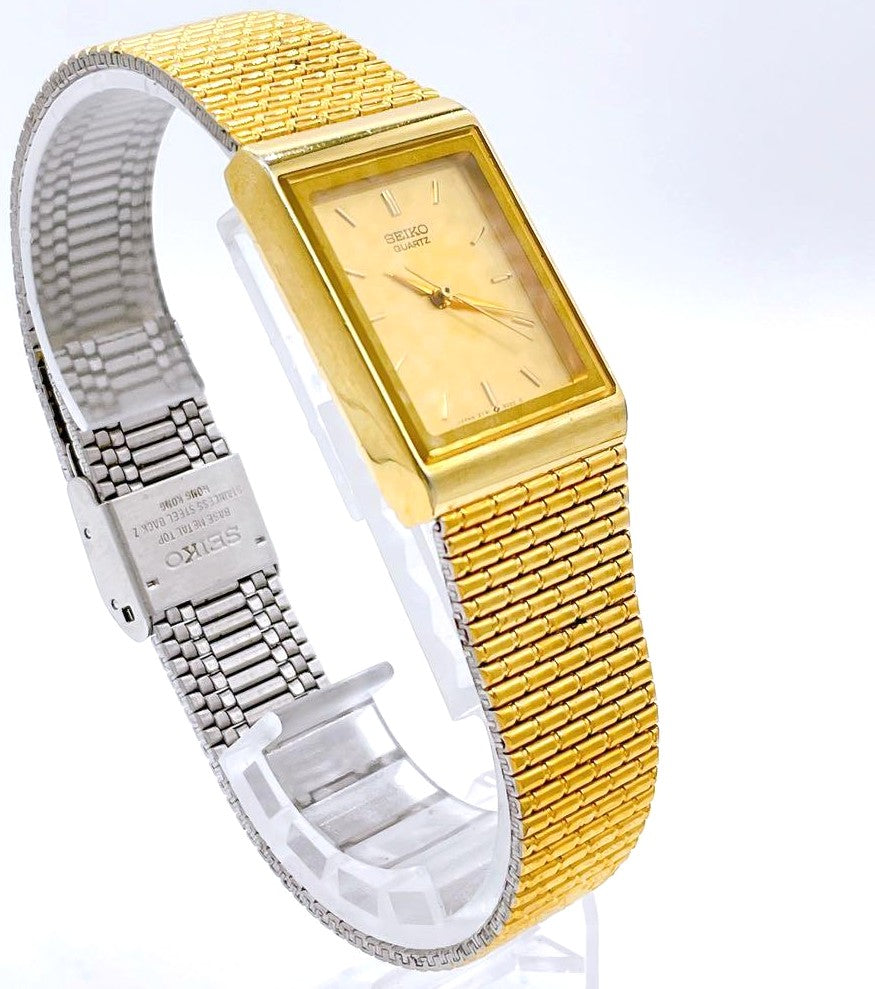 SEIKO Dolce Quartz 6030-5540 Square Gold Dial Vintage Watch Japan 1982 Used