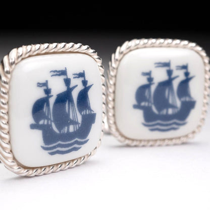 Royal Copenhagen x Georg Jensen Silver 925 Sailing Ship Cufflinks Denmark 2.3cm