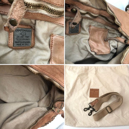 CAMPOMAGGI Studded Leather Boston Bag Camel Tan Italy 2way Vintage Distressed