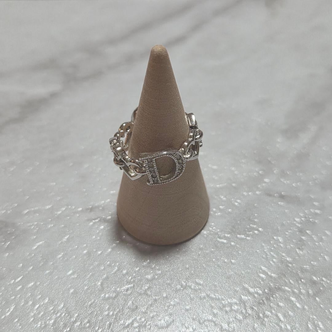 Christian Dior Silver Tone Metal Rhinestone Chain Ring Size 52 US 6
