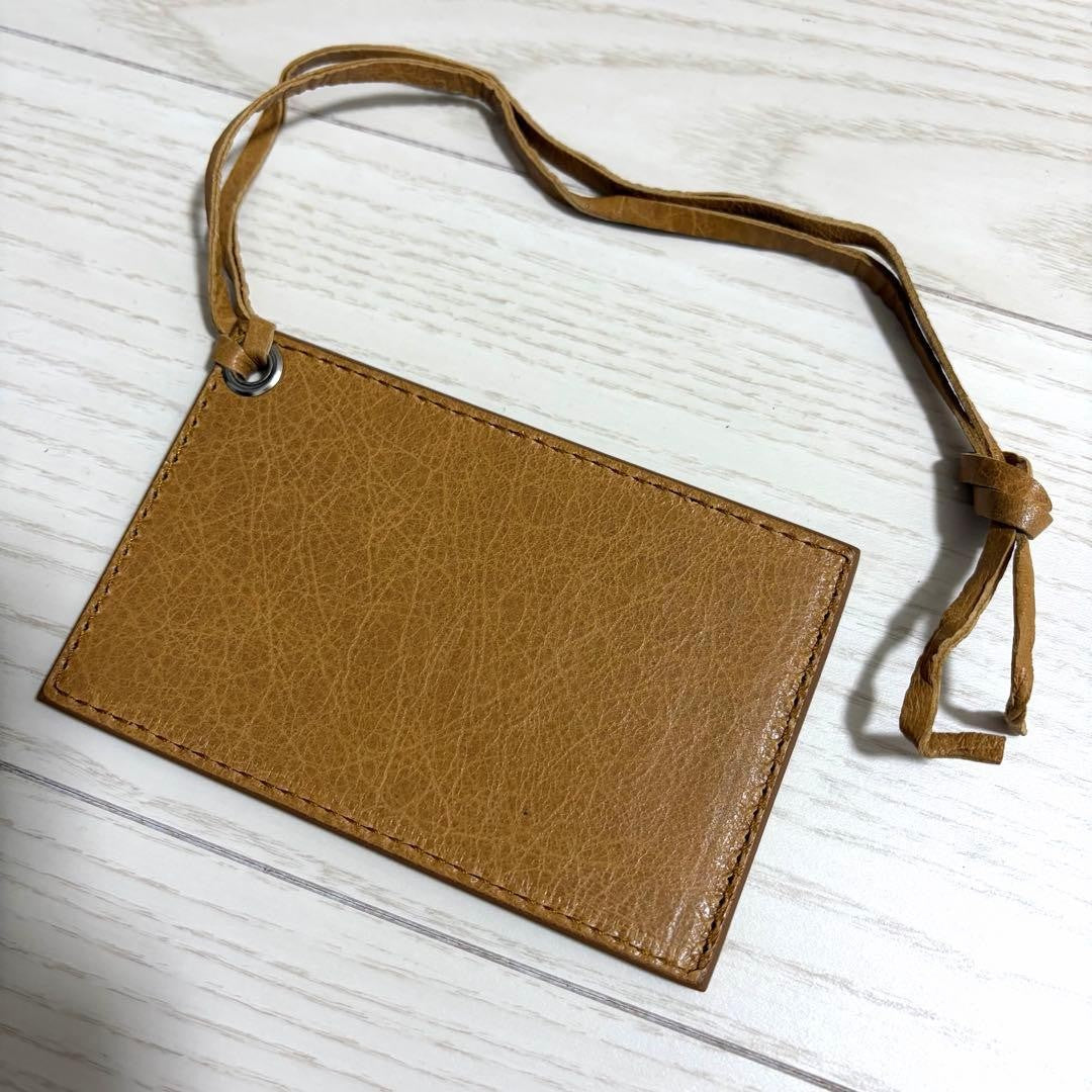 BALENCIAGA Mirror Bag Charm Leather Strap Camel Light Brown Accessory Authentic