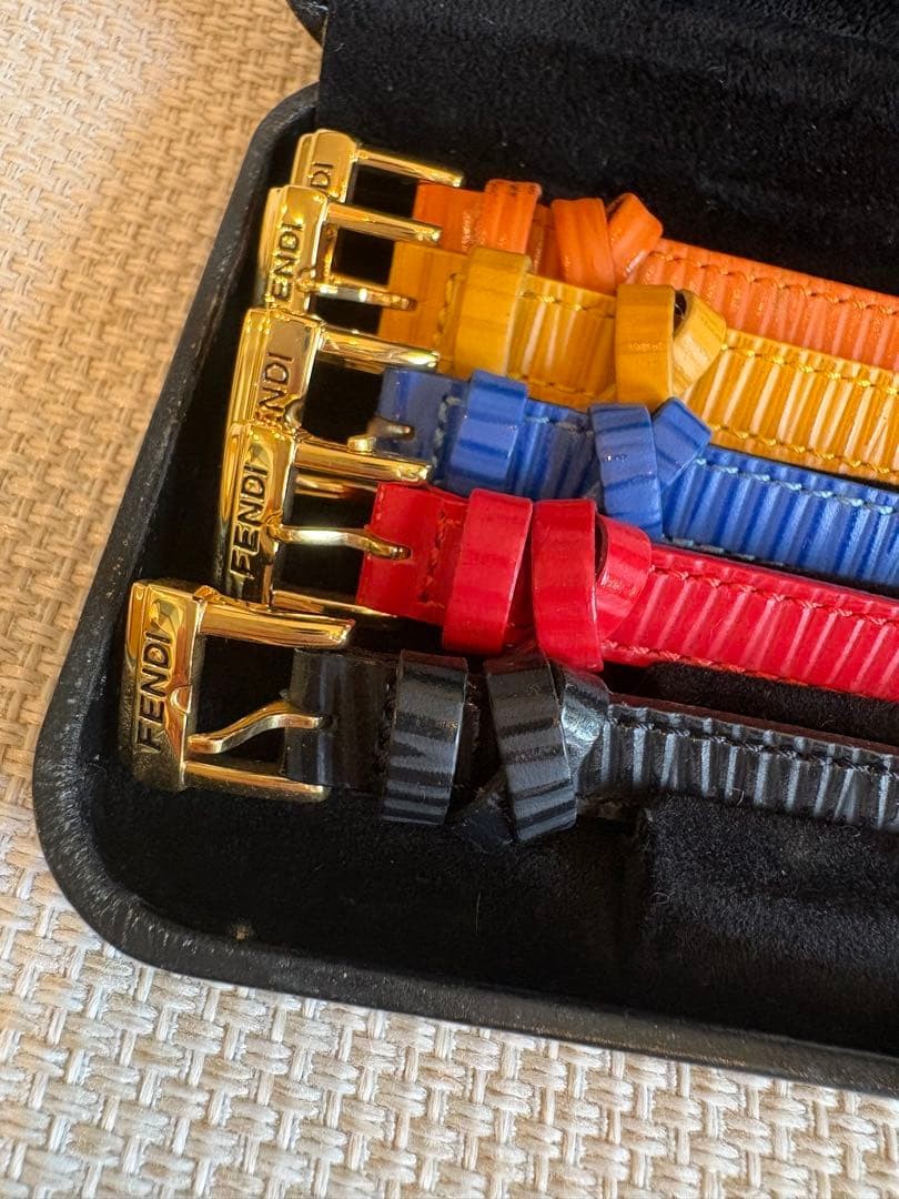 FENDI Chameleon Watch Band Set 5 Straps Orange Yellow Blue Red Black Gold Buckle