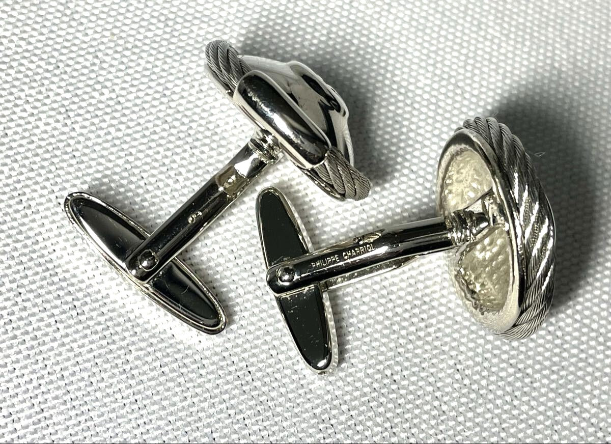 PHILIPPE CHARRIOL Cable Wire C Logo Oval Cufflinks Large Silver Tone 2.2cm