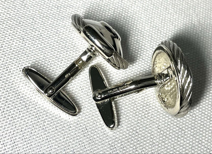 PHILIPPE CHARRIOL Cable Wire C Logo Oval Cufflinks Large Silver Tone 2.2cm