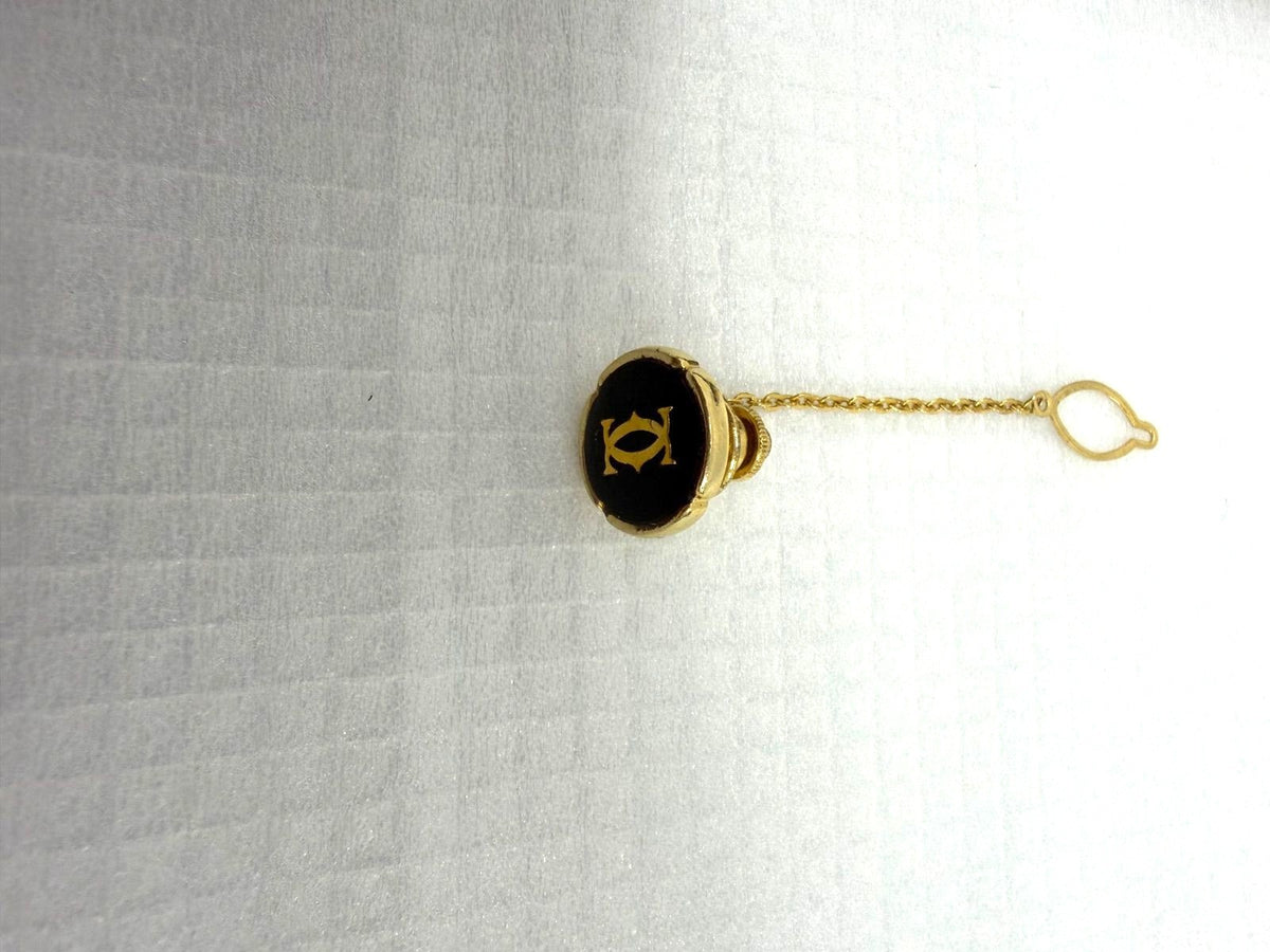 Cartier Cufflinks Tie Pin 3pc Set Gold Black Enamel 2C Logo Mens Case Vintage