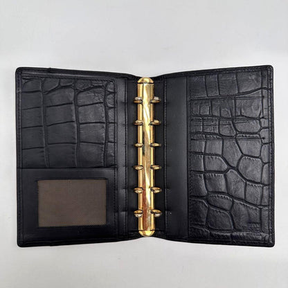GIANNI VERSACE Medusa Agenda Notebook Cover Black Embossed Leather Gold HW
