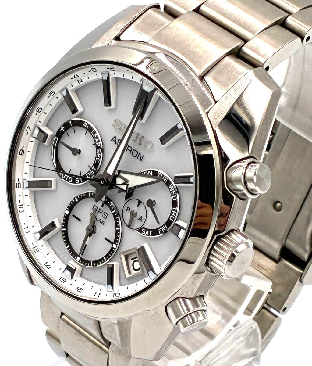 SEIKO Astron SBXC047 5X53 GPS Solar Watch Silver Stainless Steel 41mm Japan Used