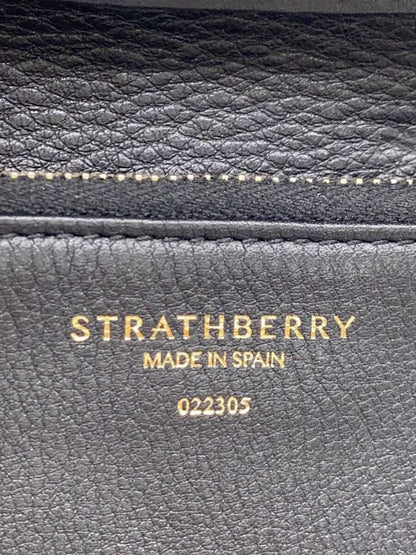 Strathberry Crescent Bifold Wallet Black Croc Embossed Leather Gold Hardware Sna