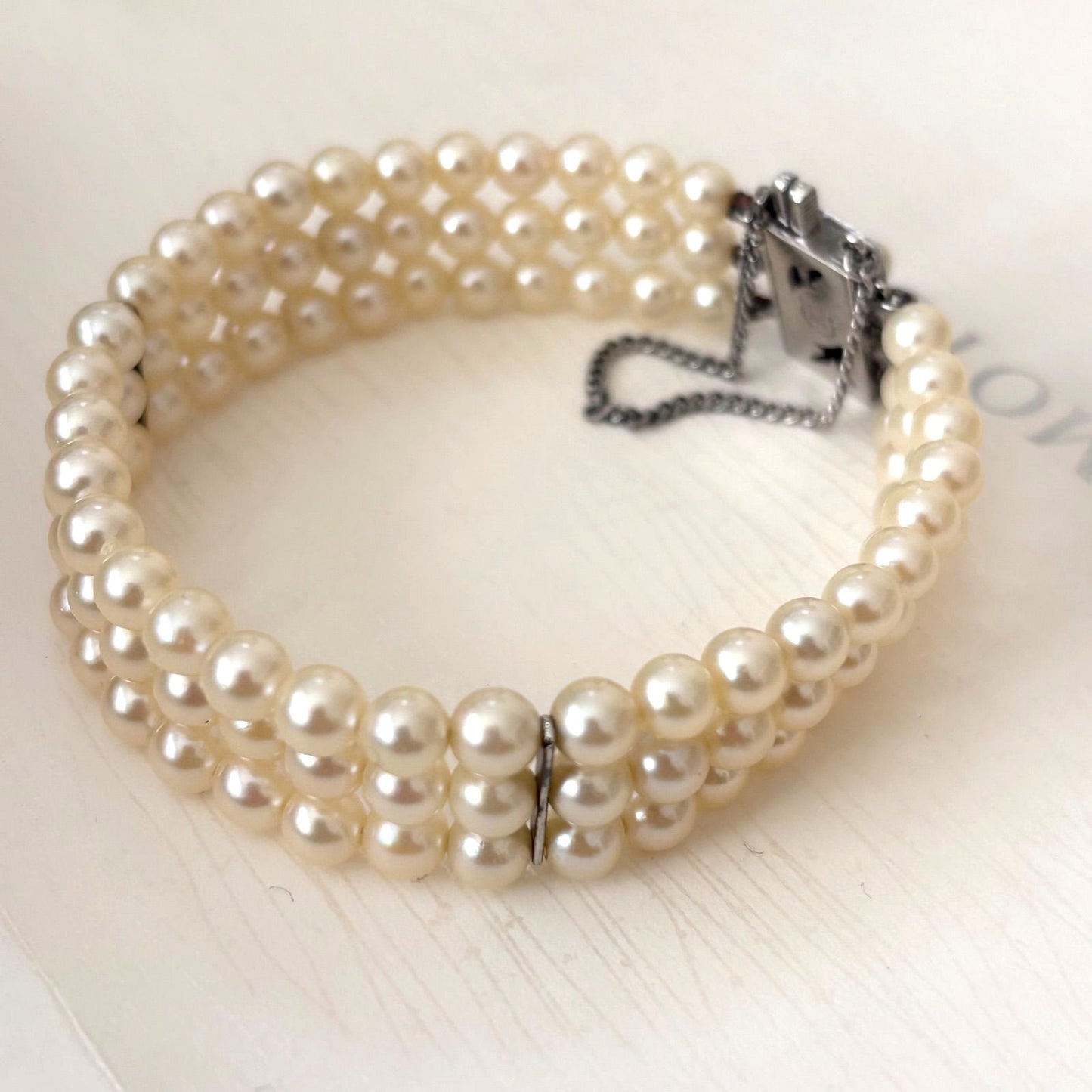 Mikimoto Silver Pearl Bracelet 3-Strand Cream 5.0mm Pearls 16cm(6.3in)