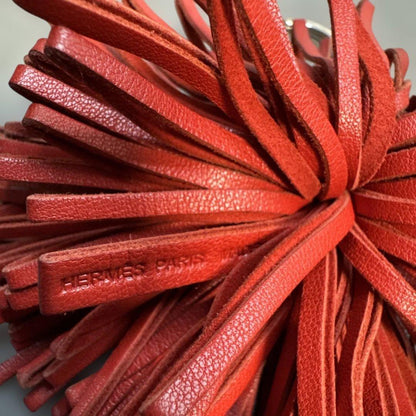 HERMES Carmen Leather Tassel Bag Charm Keychain Red Silver HW Vintage France