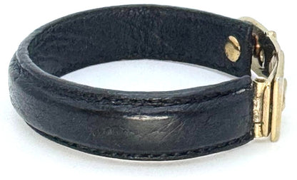GUCCI Old Gucci Leather Belt Buckle Bracelet Black Gold HW 6.3in Made Italy