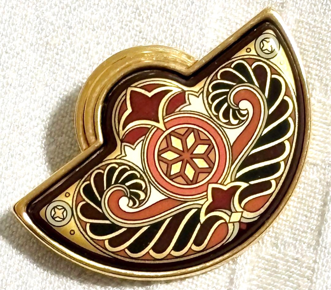 Michaela Frey Wien Enamel Brooch Half Moon Cloisonne Gold Tone Vintage Austria