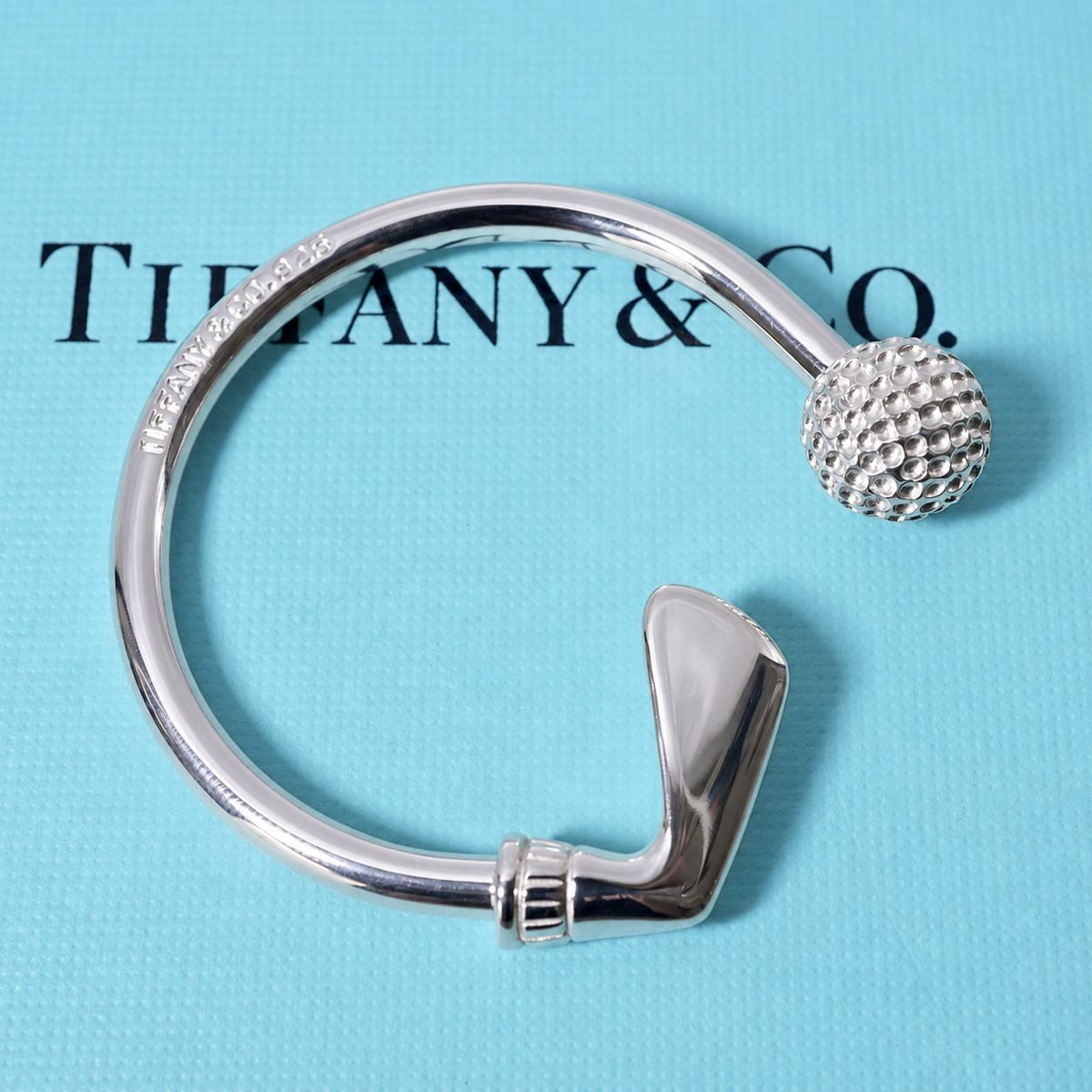 Excellent Tiffany & Co Sterling Silver 925 Golf Ball Club Motif Keyring Keychain