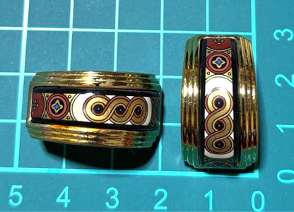 Michaela Frey Wien Clip-On Earrings Gold Enamel Geometric Vintage Austria