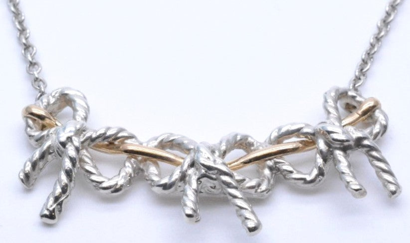 Tiffany & Co Triple Bow Knot Necklace SV925 Silver 18K Gold 44cm 17.3" Auth Used