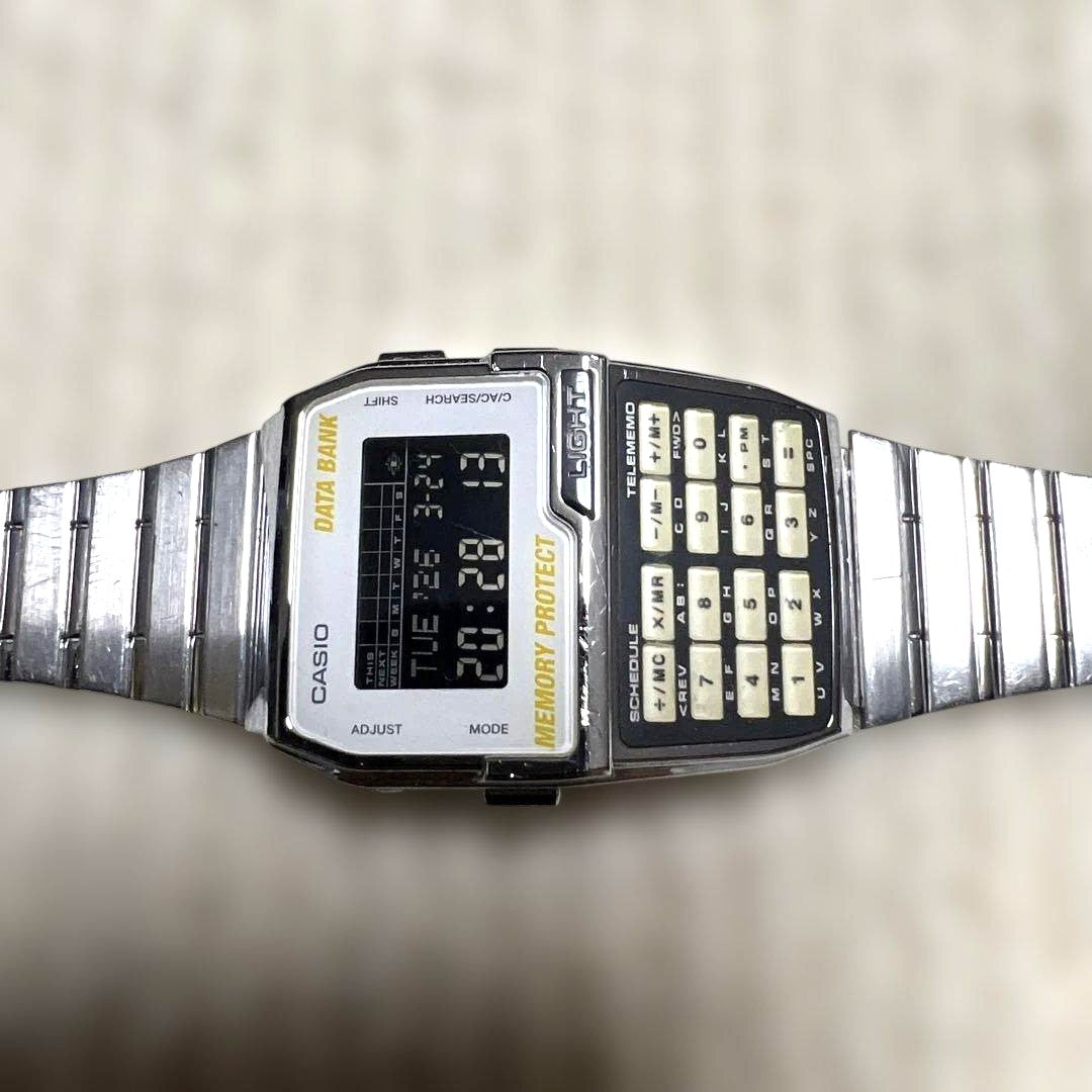 CASIO Data Bank DBC-1500 Calculator Watch Silver Stainless Steel Thailand Rare