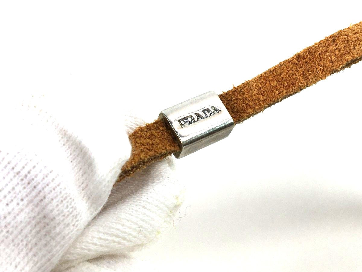 PRADA Romantic Forest Leather Lariat Necklace Brown Camel FW2017 Acorn Leaf Used