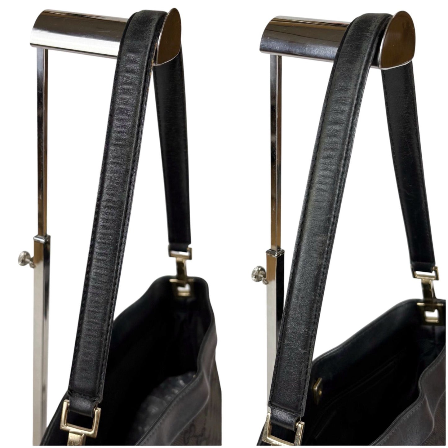 Gucci Auth GG Canvas One Shoulder Hobo Bag Black 27x25cm 10.6x9.8" Strap 46cm