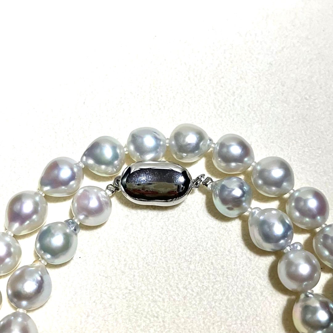 Akoya Pearl Necklace Blue Gray 8.5-9mm Semi-Round High Luster Silver Clasp 43cm