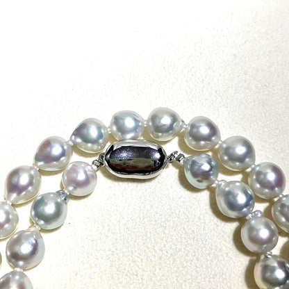 Akoya Pearl Necklace Blue Gray 8.5-9mm Semi-Round High Luster Silver Clasp 43cm