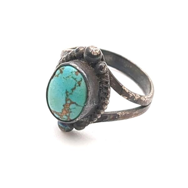 Navajo Indian Jewelry CORTEZ Ring US 4.5 / EU 48 Pendant Top Turquoise SV925