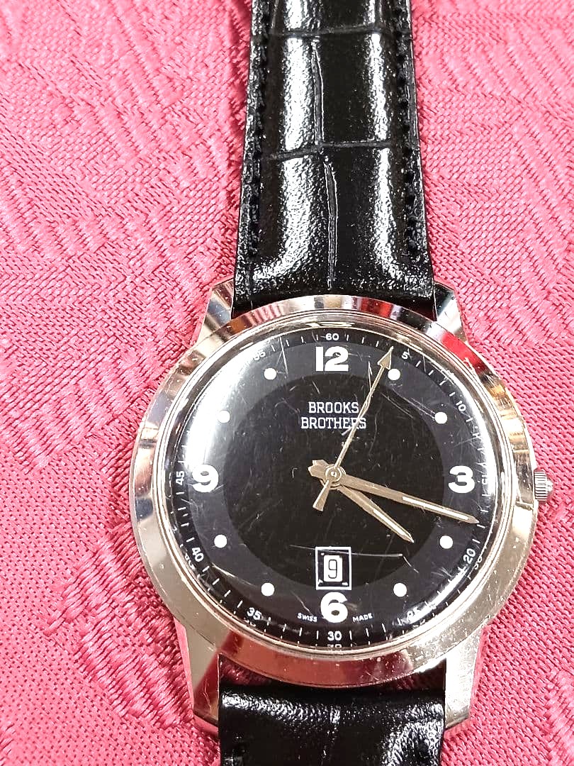 Brooks Brothers Swiss Made Vintage Men Wristwatch Black Dial Date Japan
