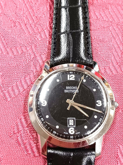 Brooks Brothers Swiss Made Vintage Men Wristwatch Black Dial Date Japan