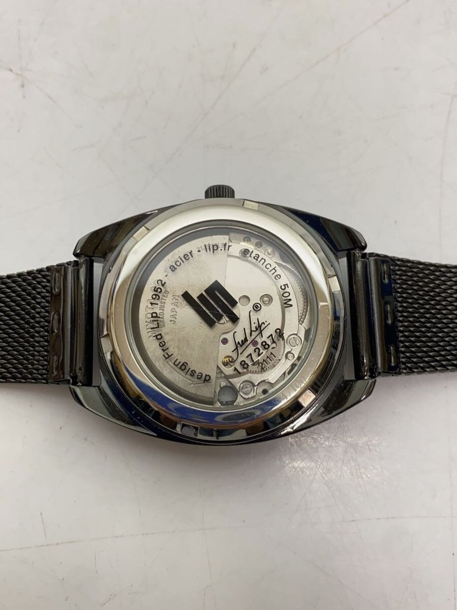 LIP Automatic Watch Black Steel Mesh Band Date Display Analog Men 37mm France