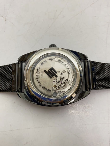 LIP Automatic Watch Black Steel Mesh Band Date Display Analog Men 37mm France