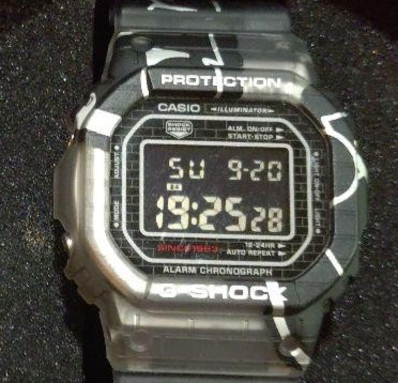 CASIO G-SHOCK DW-5000SS Digital Watch Brick Pattern Clear Black Resin Tin Case