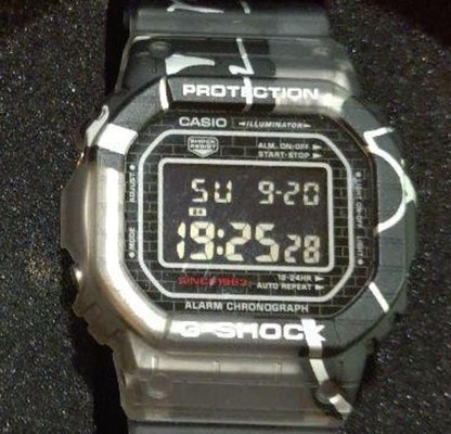 CASIO G-SHOCK DW-5000SS Digital Watch Brick Pattern Clear Black Resin Tin Case