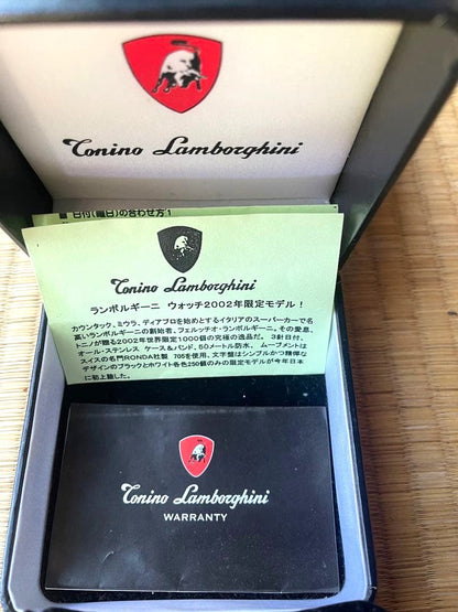 Tonino Lamborghini Chronograph Watch Silver Stainless Steel Black Dial Box 2002