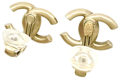 CHANEL CC Logo Earrings 11P Crystal Rhinestone Double Row Gold Tone Authentic