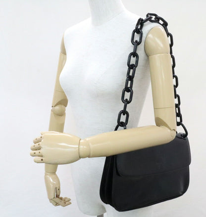 PRADA Nappa Swing Leather Chain Shoulder Bag B6380 Black 29.5cm Authentic Used