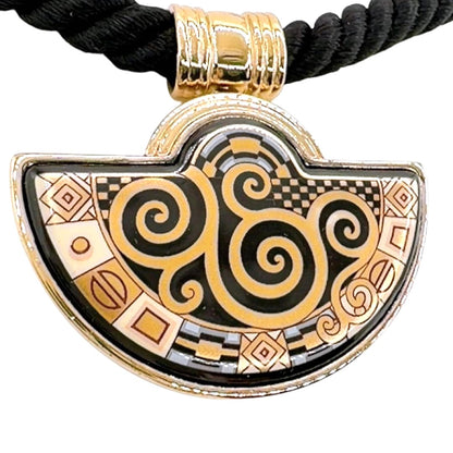 MICHAELA FREY WIEN Klimt Enamel Pendant Necklace Gold Black Vintage Austria