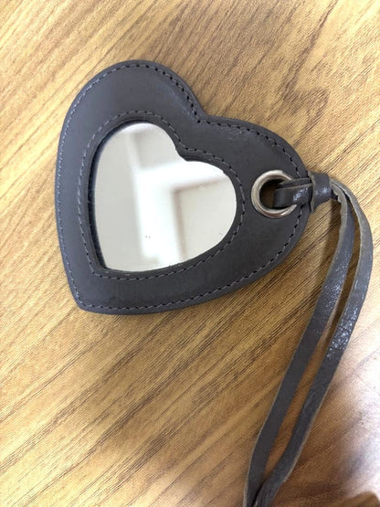 BALENCIAGA Heart Leather Bag Charm Mirror Keychain Gray Pendant Accessory Used