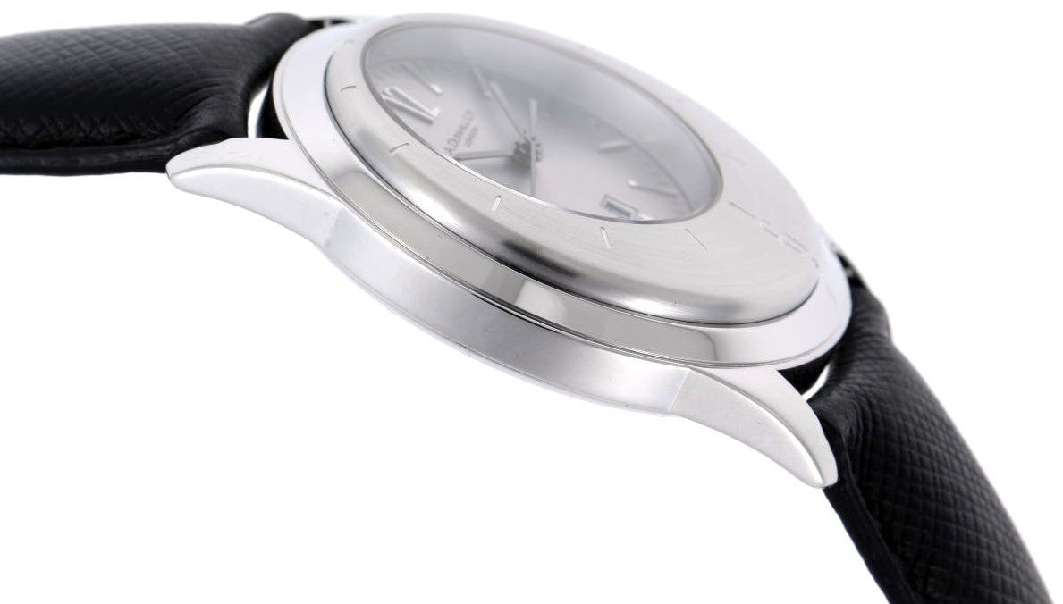 Dunhill Eccentric DQV210AL Quartz Watch Silver Dial SS Black Leather Swiss Used