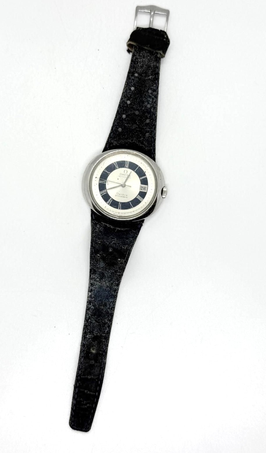 Omega Geneve Dynamic Automatic Watch Silver Blue Roman Dial Date Vintage Swiss