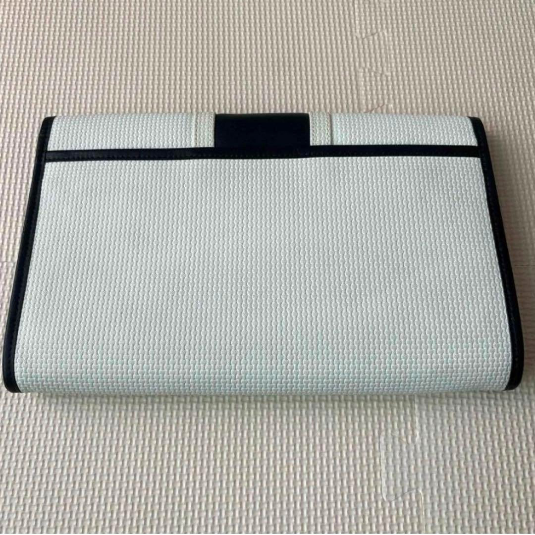 YSL Yves Saint Laurent Clutch Bag White Black Logo Plate Triangle Vintage