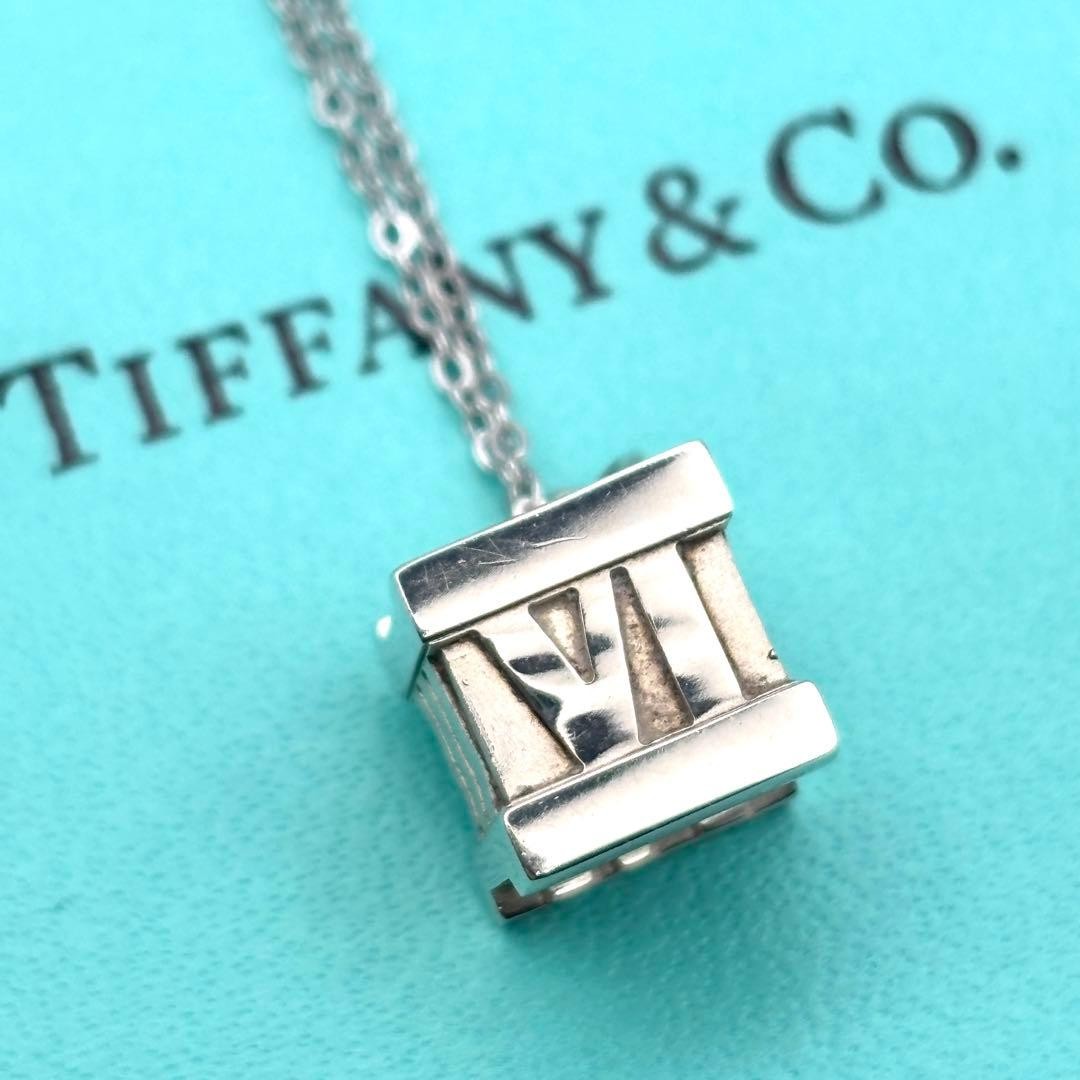 Tiffany & Co. Atlas Cube Pendant Top Silver 925 Roman Numeral Used